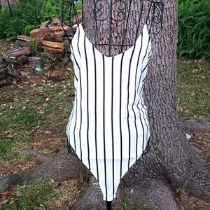 GAZE Bodysuit White w/ Black Stripes